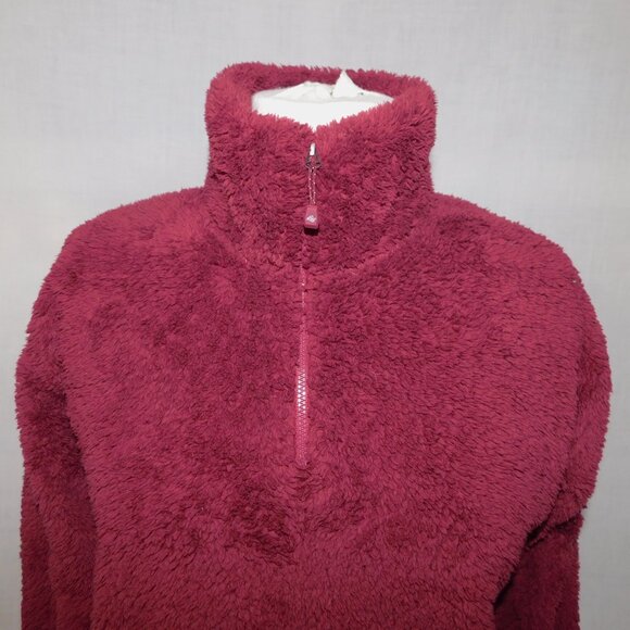 Eddie Bauer Womens S Berry Burgundy Quest Plush 2.0 1/4 Zip Teddy Fleece Sweater - Picture 2 of 7
